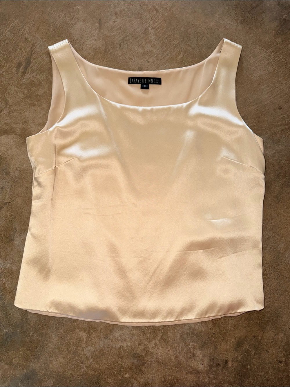 Lafayette 148 New York Silk Satin Blouse Top Ivory Champagne Size 8 Shell Tank